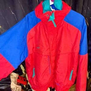Vintage Columbia Men's Red and Blue Puffer Jacket